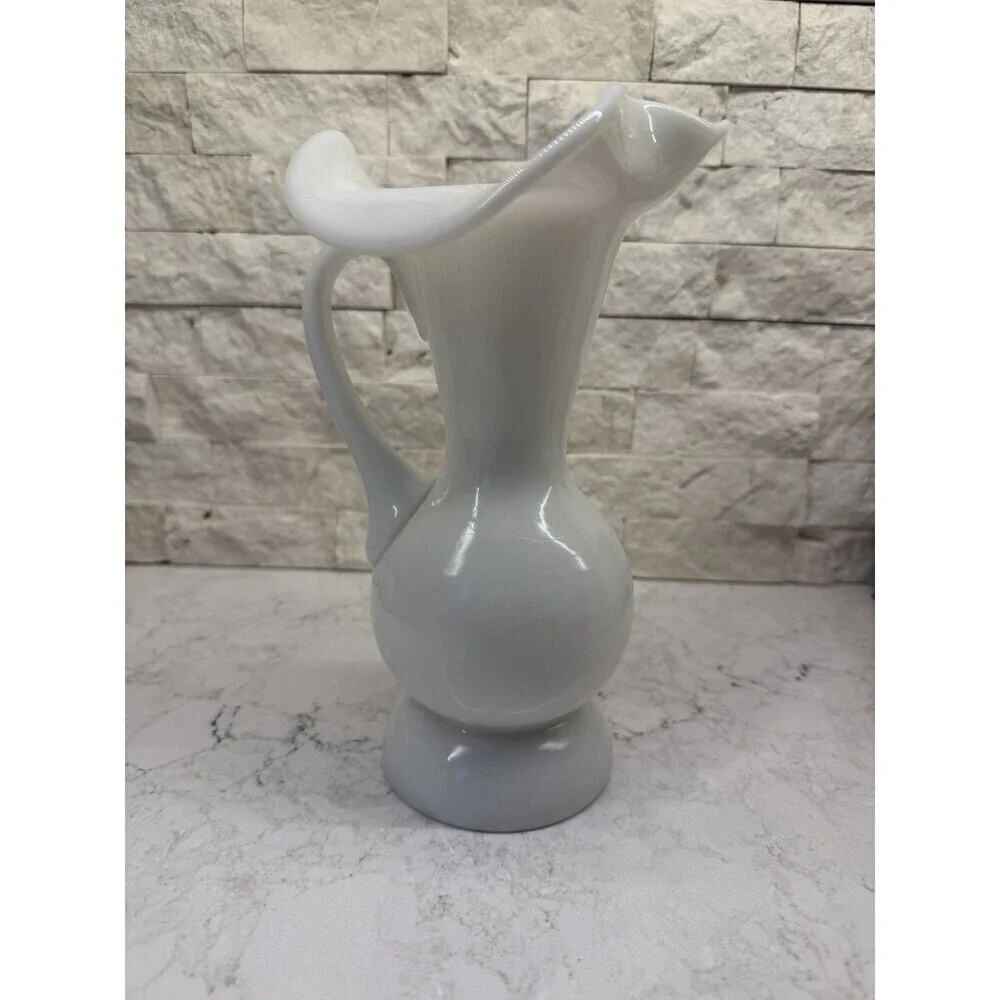 Vintage White Milk Glass Pitcher Vase Mid-century Modern Design Gloss Finish